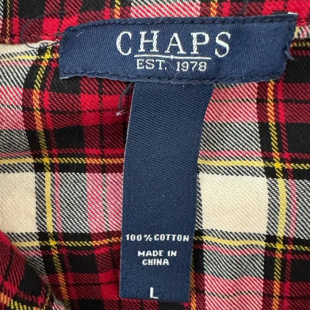 Chaps Pajama Set Womens Large Red Plaid Flannel Cotton Sleepwear Loungewear‎ 2PC